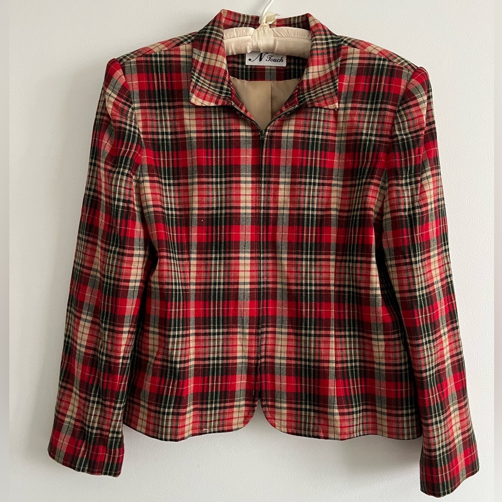 Vintage N Touch Plaid Wool Zip Up Jacket